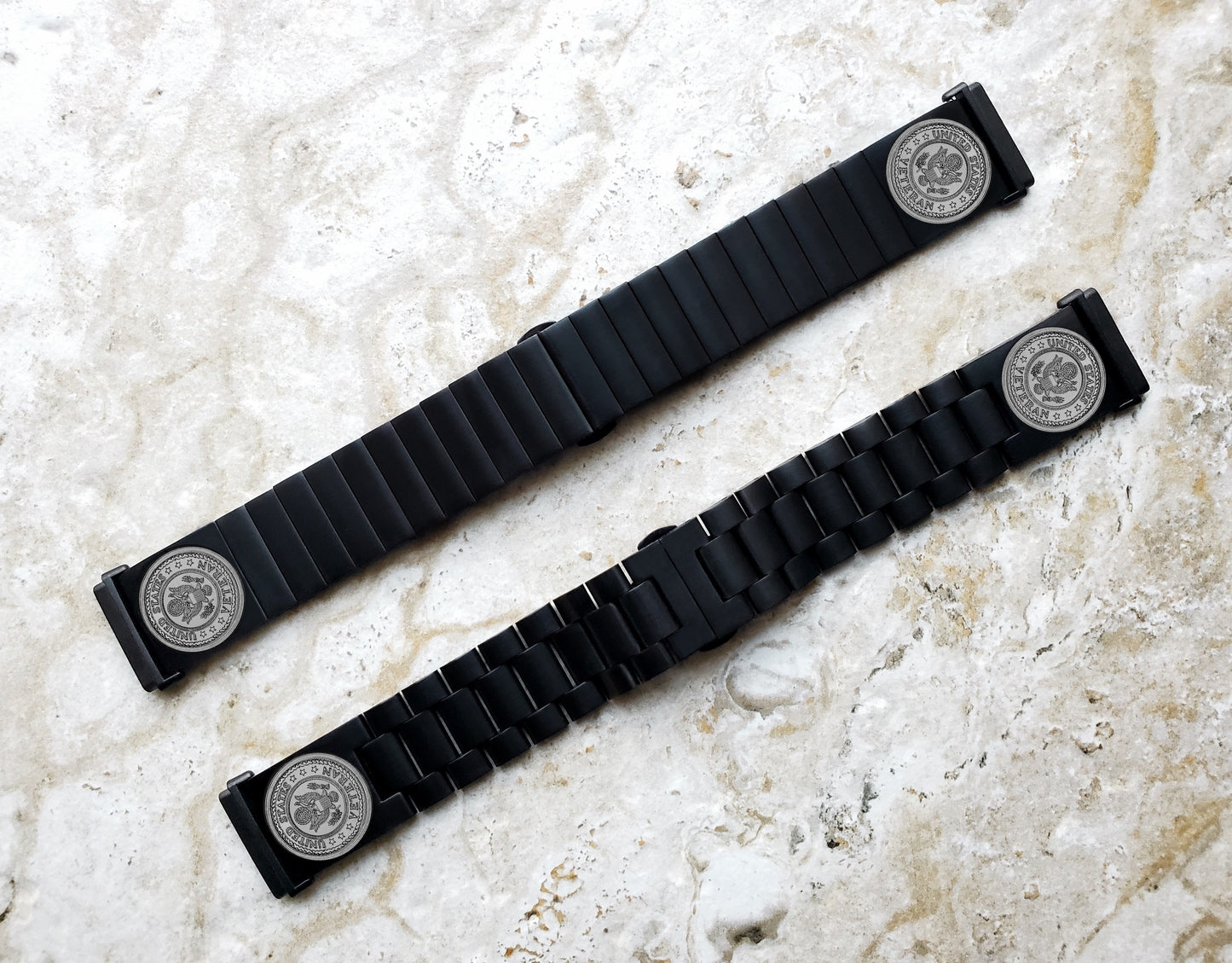 US Veteran Engraved Watch Band Compatible with Fitbit Versa Lite 2 3 4 and Sense 1 2 Smartwatches Black Color Stainless Steel Bracelet Strap V3