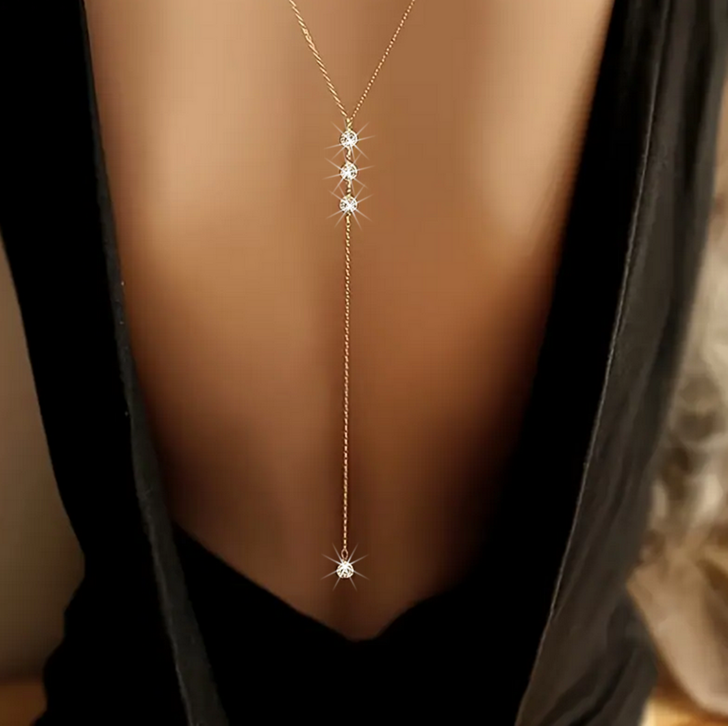 Body Jewelry Chain Fashion Elegant Gold Color Long Backdrop Close Pendants Lariat Tassel Y Chain Gemstones Necklace Reversible Back & Front