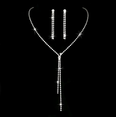 Body Jewelry Chain Earrings and Y Lariat Necklace Set Silver Color Fashion Crystal Pendants Chandelier Drop Tassel Elegant Minimalist Style