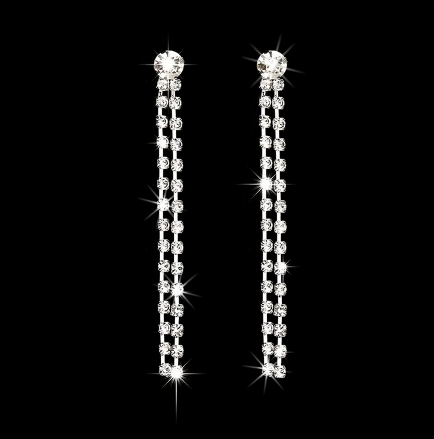 Body Jewelry Chain Earrings and Y Lariat Necklace Set Silver Color Fashion Crystal Pendants Chandelier Drop Tassel Elegant Minimalist Style