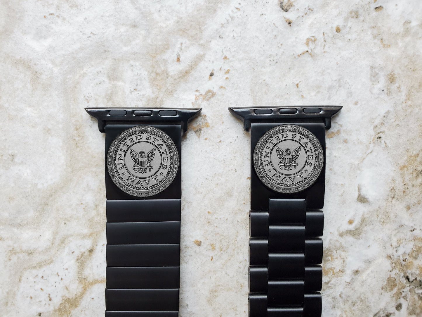 US Navy Engraved Watch Band Compatible with Apple iWatch Ultra 2 9 8 7 SE 6 5 4 3 2 1 Case 38mm 40mm 41mm 42mm 44mm 45mm 49mm Black Stainless Steel Strap NE1