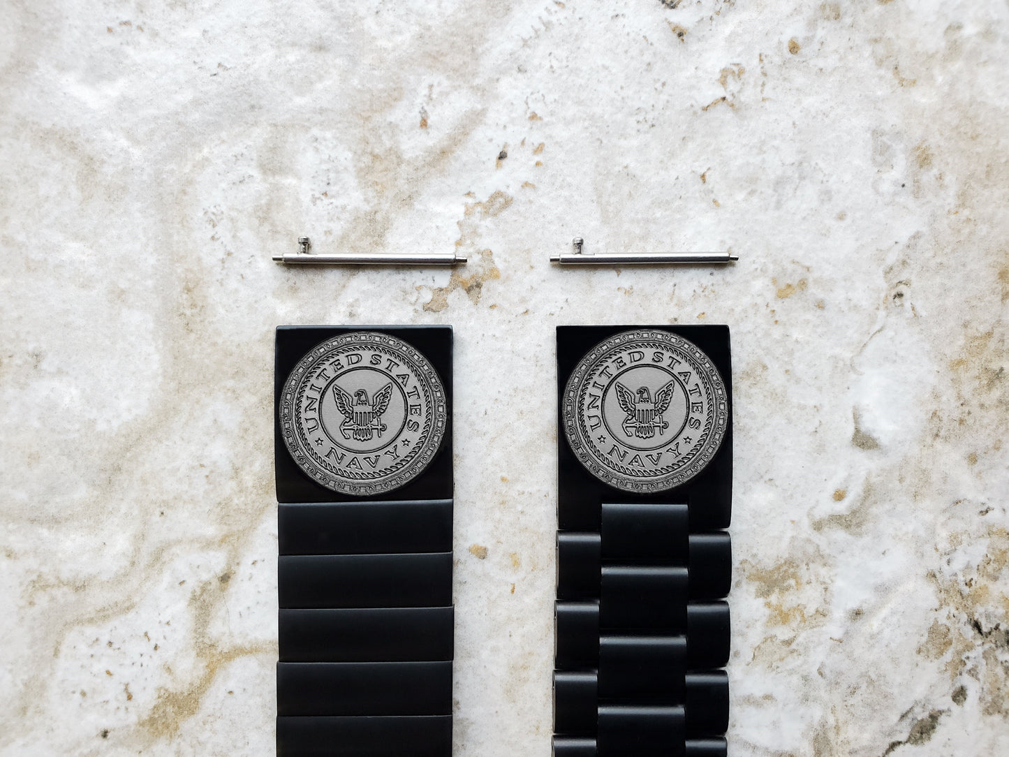 US Navy Engraved Watch Band for 22mm Width Lugs Traditional Casual Luxury and Smartwatches Black Color Stainless Steel Strap Bracelet NE1