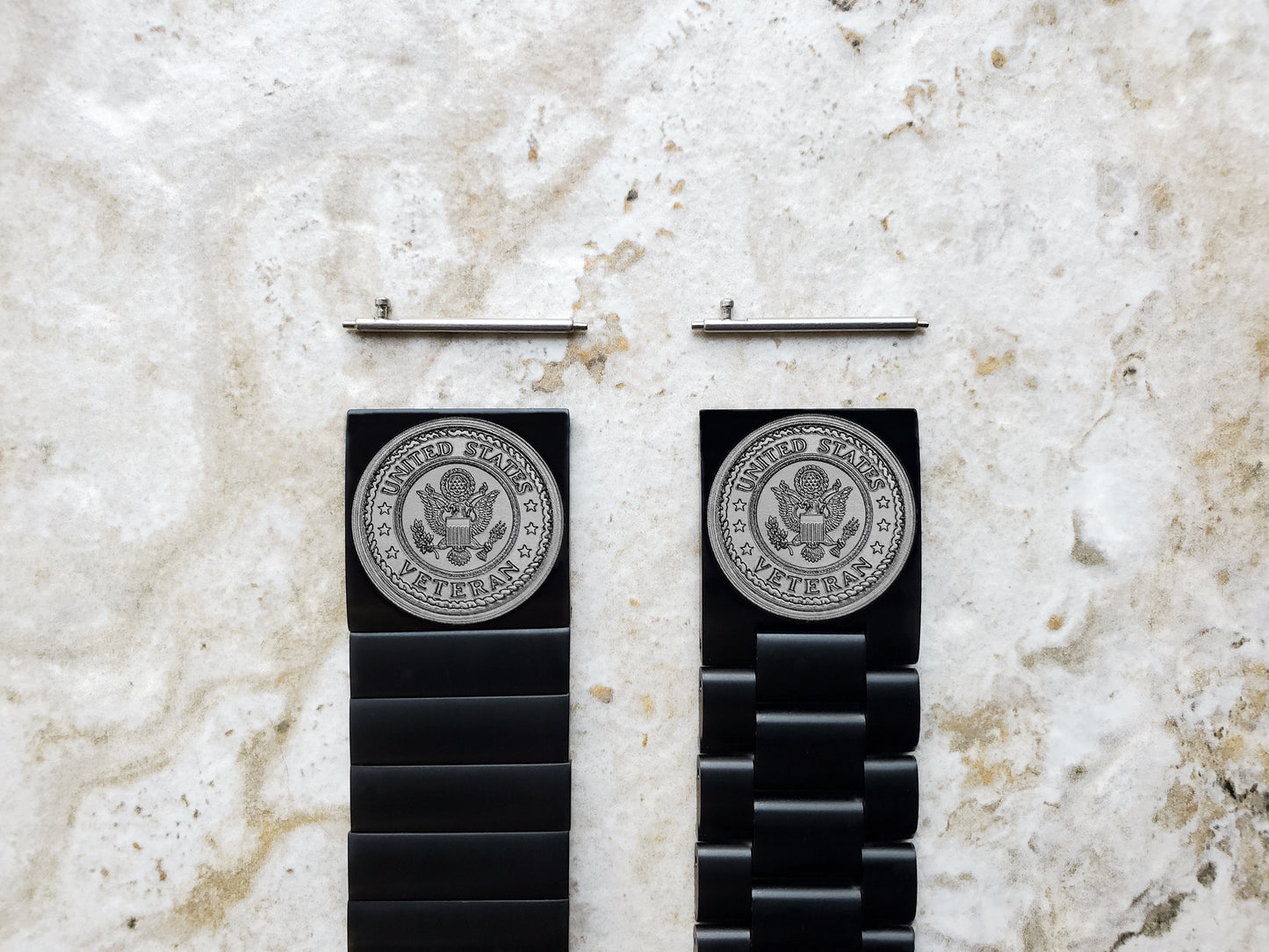 US Veteran Engraved Watch Band for 22mm Width Lugs Traditional Casual Luxury and Smartwatches Black Color Stainless Steel Strap Bracelet V3