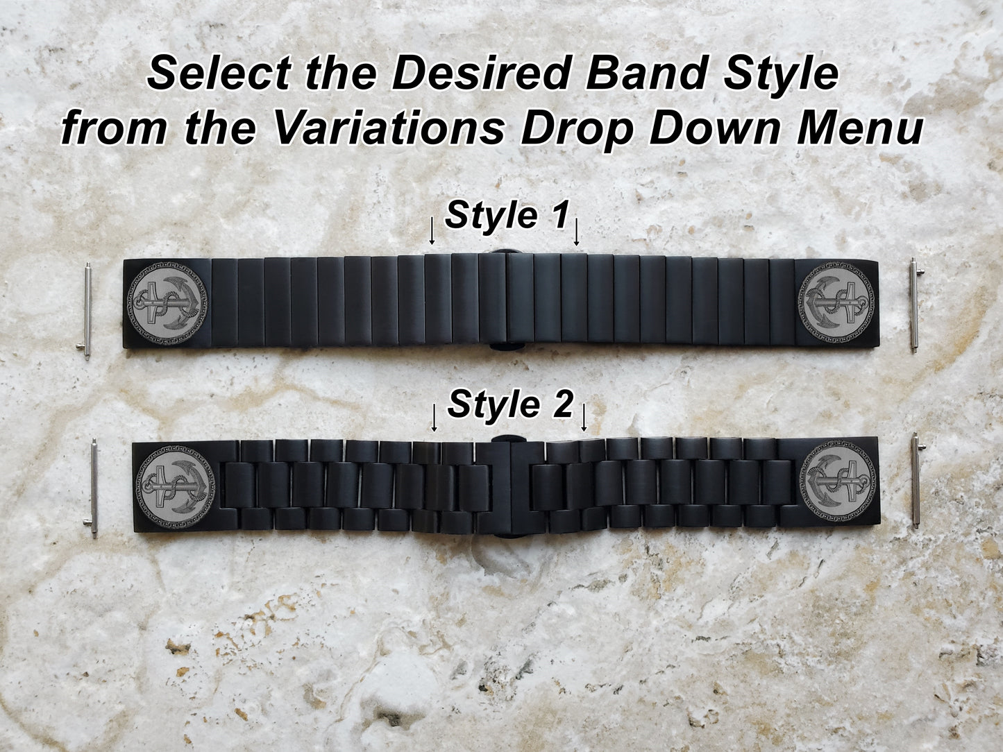 Anchor Engraved Watch Band Compatible with Samsung Galaxy Watch 3 45mm 46mm Gear S3 Frontier and Classic Black Stainless Steel Strap AN1 -B22