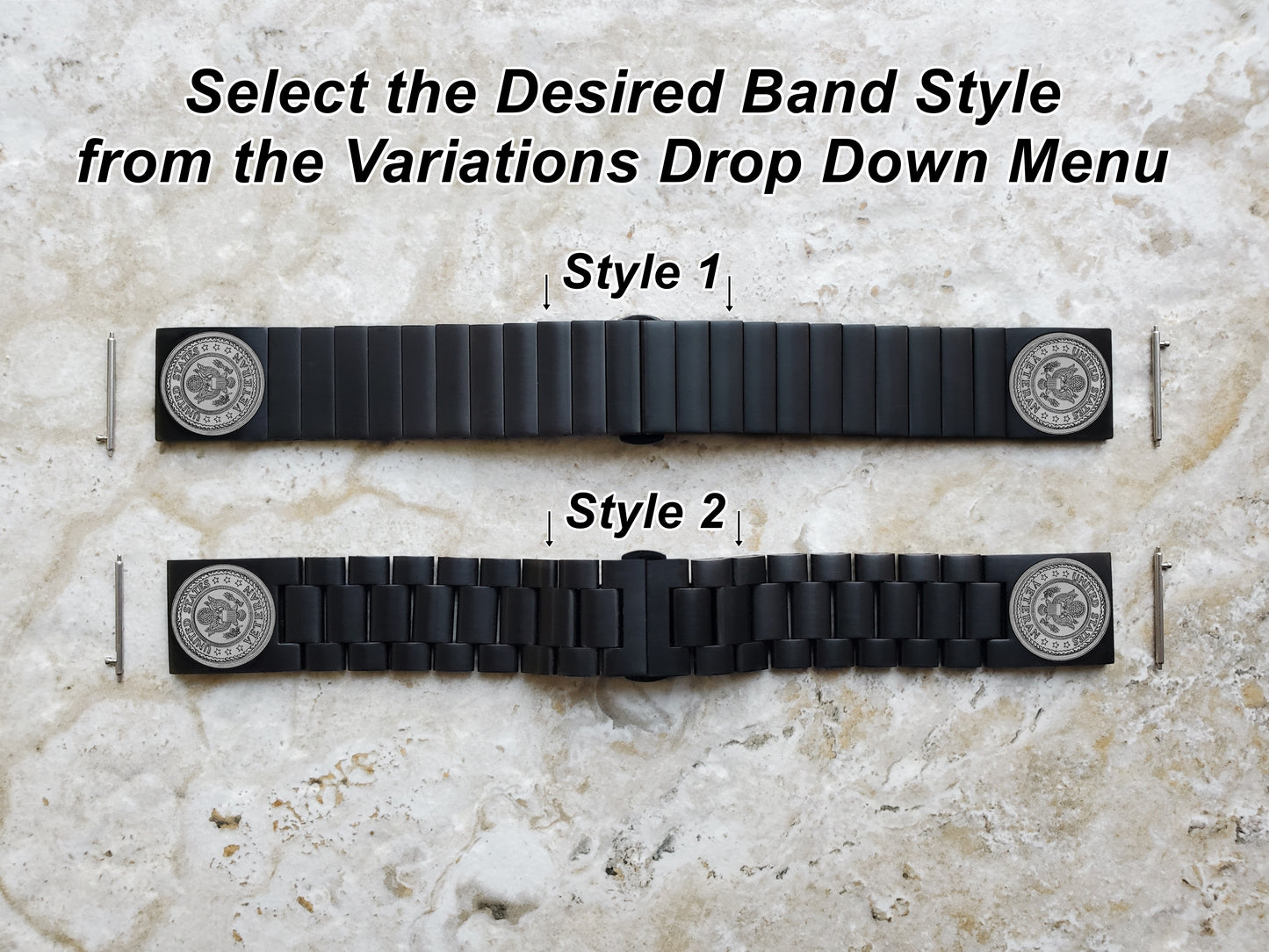 US Veteran Engraved Watch Band for 22mm Width Lugs Traditional Casual Luxury and Smartwatches Black Color Stainless Steel Strap Bracelet V3