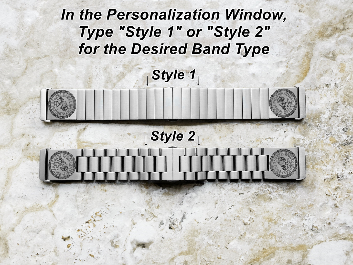 Marine Corps Engraved Watch Band Compatible with Fitbit Versa Lite 2 3 4 and Sense 1 2 Smartwatches Silver Color Stainless Steel Bracelet Strap MC1