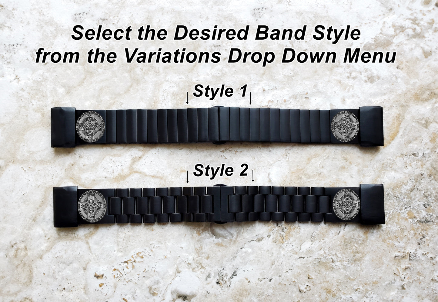 Celtic Cross Engraved Watch Band for Garmin Fenix 7X Pro 6X Pro 5X Plus Fenix 3 Descent Mk3i 51mm Mk2i Mk2 Mk1 Enduro 2 Black Stainless Steel CC2 -A26