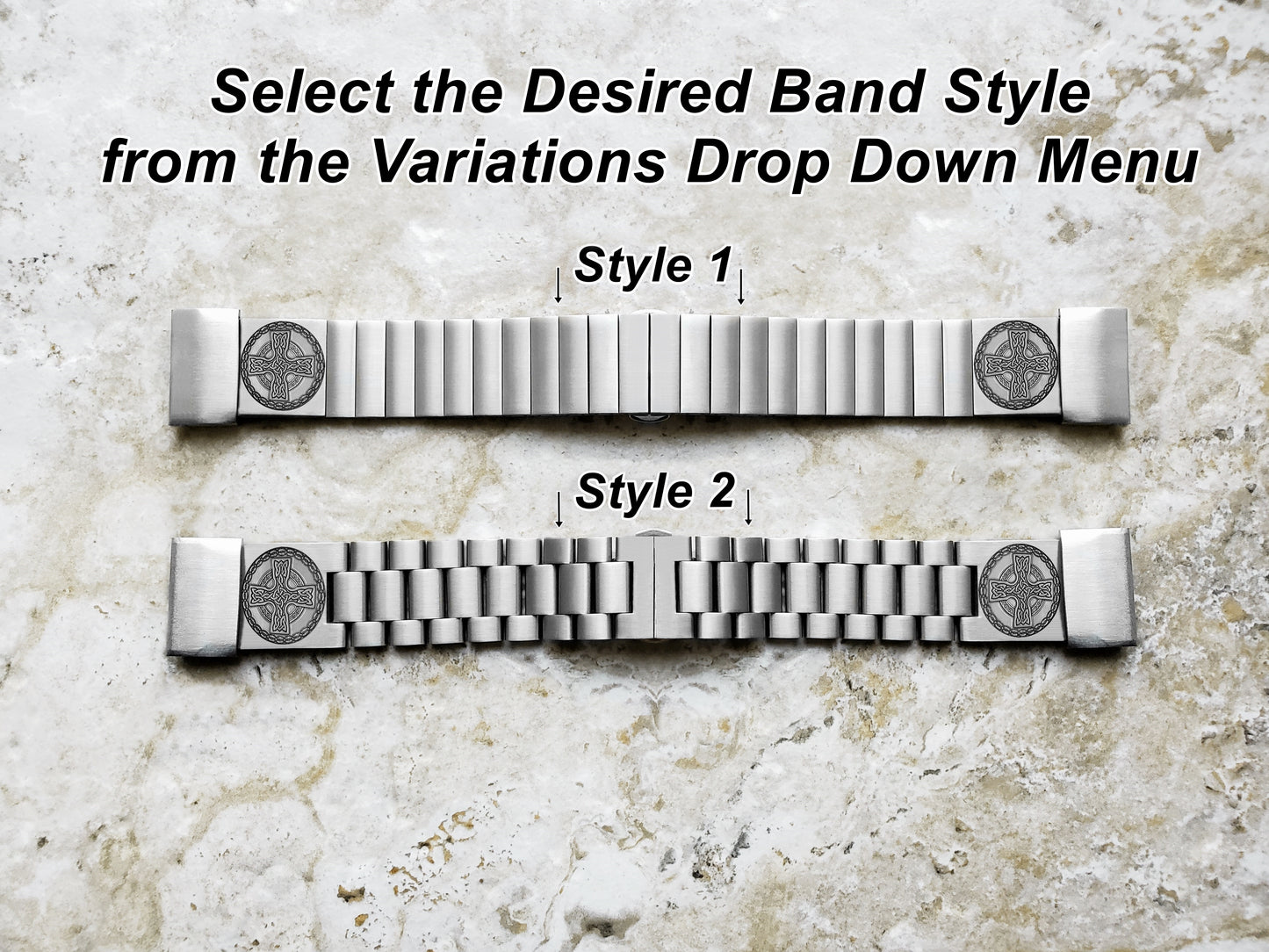 Celtic Cross Engraved Watch Band for Garmin Fenix 7X Pro 6X Pro 5X Plus Fenix 3 Descent Mk3i 51mm Mk2i Mk2 Mk1 Enduro 2 Stainless Steel Strap CC2 -A26