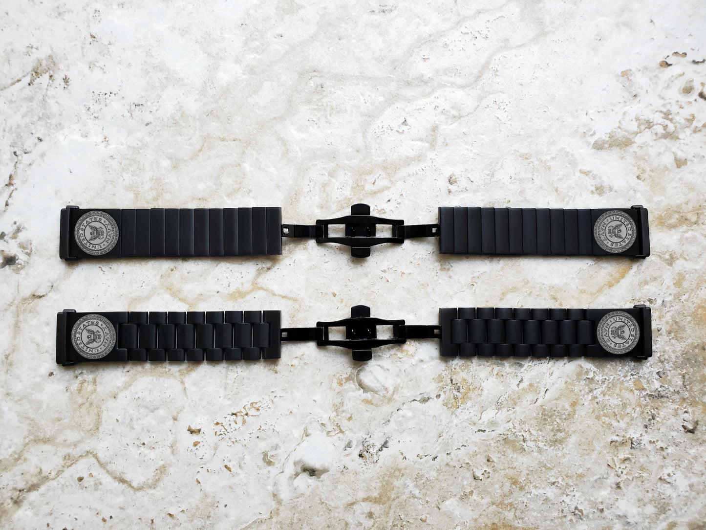 US Navy Engraved Watch Band Compatible with Fitbit Versa Lite 2 3 4 and Sense 2 Smartwatches Black Color Stainless Steel Bracelet Strap NE1