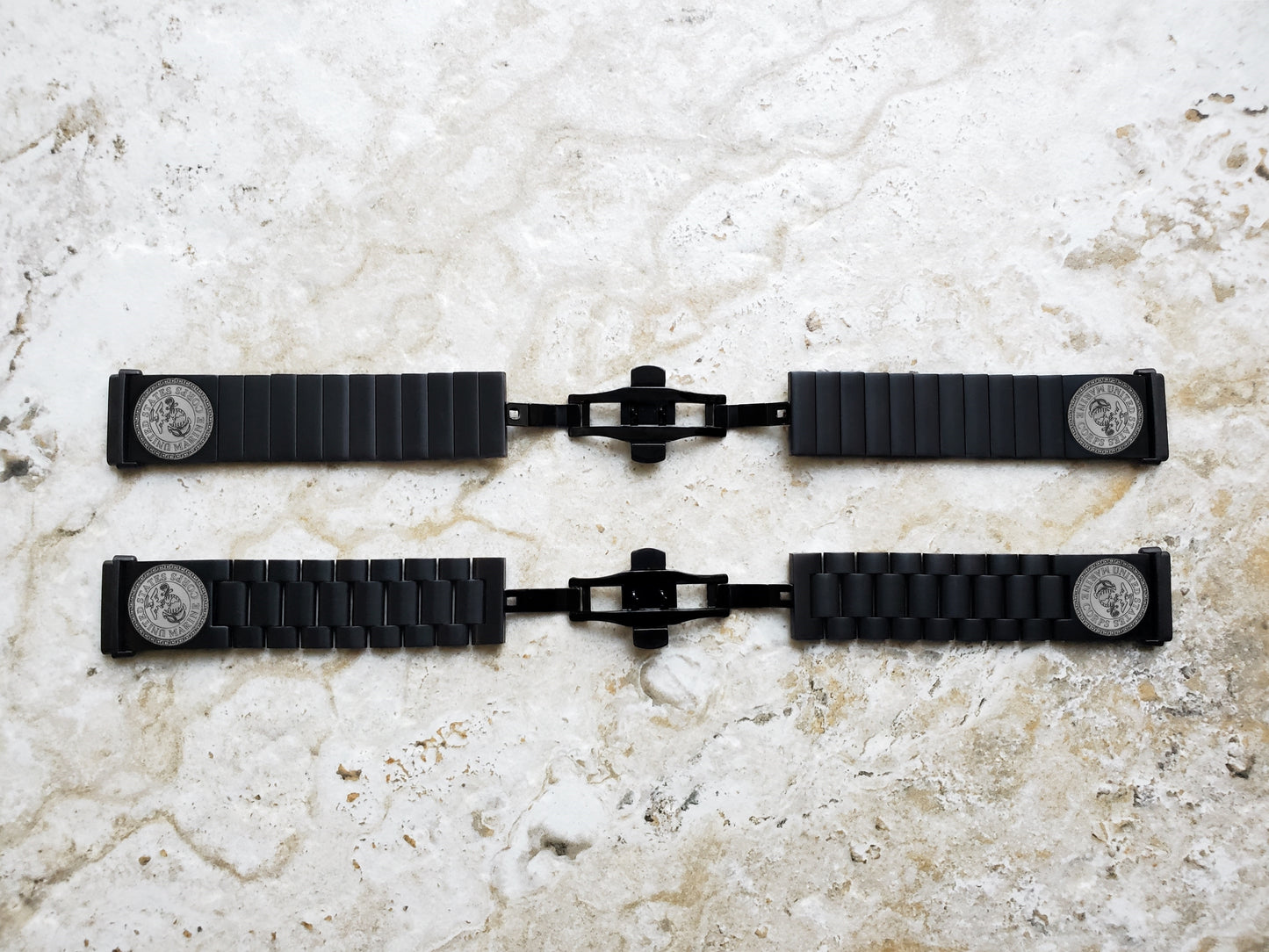 Marine Corps Engraved Watch Band Compatible with Fitbit Versa Lite 2 3 4 and Sense 1 2 Smartwatches Black Color Stainless Steel Bracelet Strap MC1