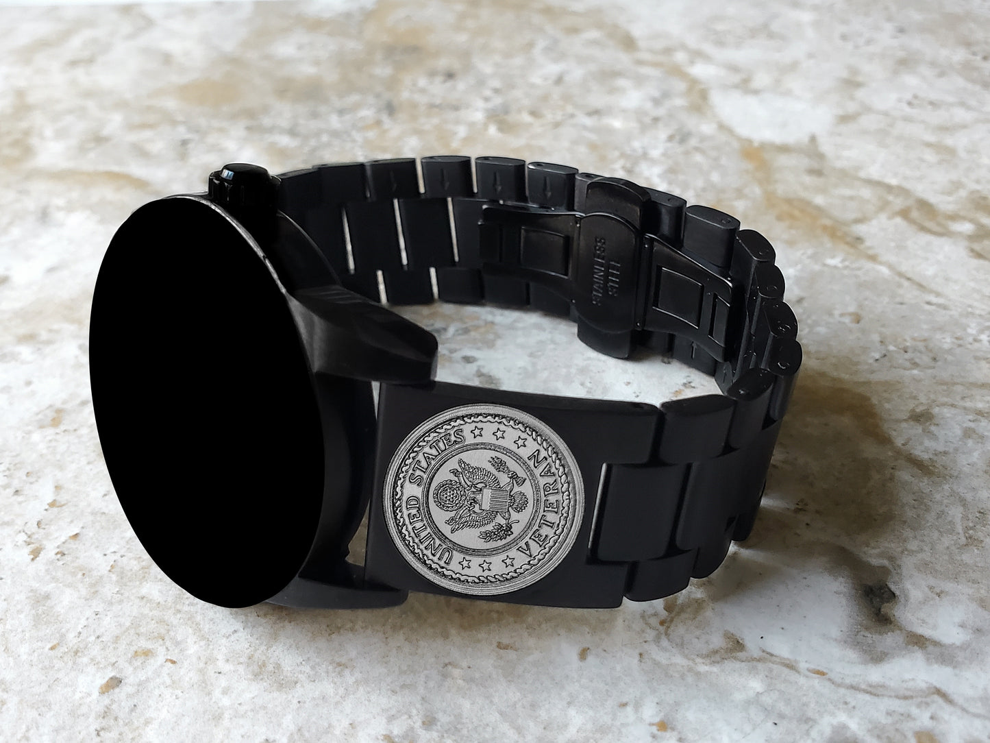 US Veteran Engraved Watch Band Compatible with Samsung Galaxy Watch 3 45mm 46mm Gear S3 Frontier and Classic Black Stainless Steel Strap V3 -B22