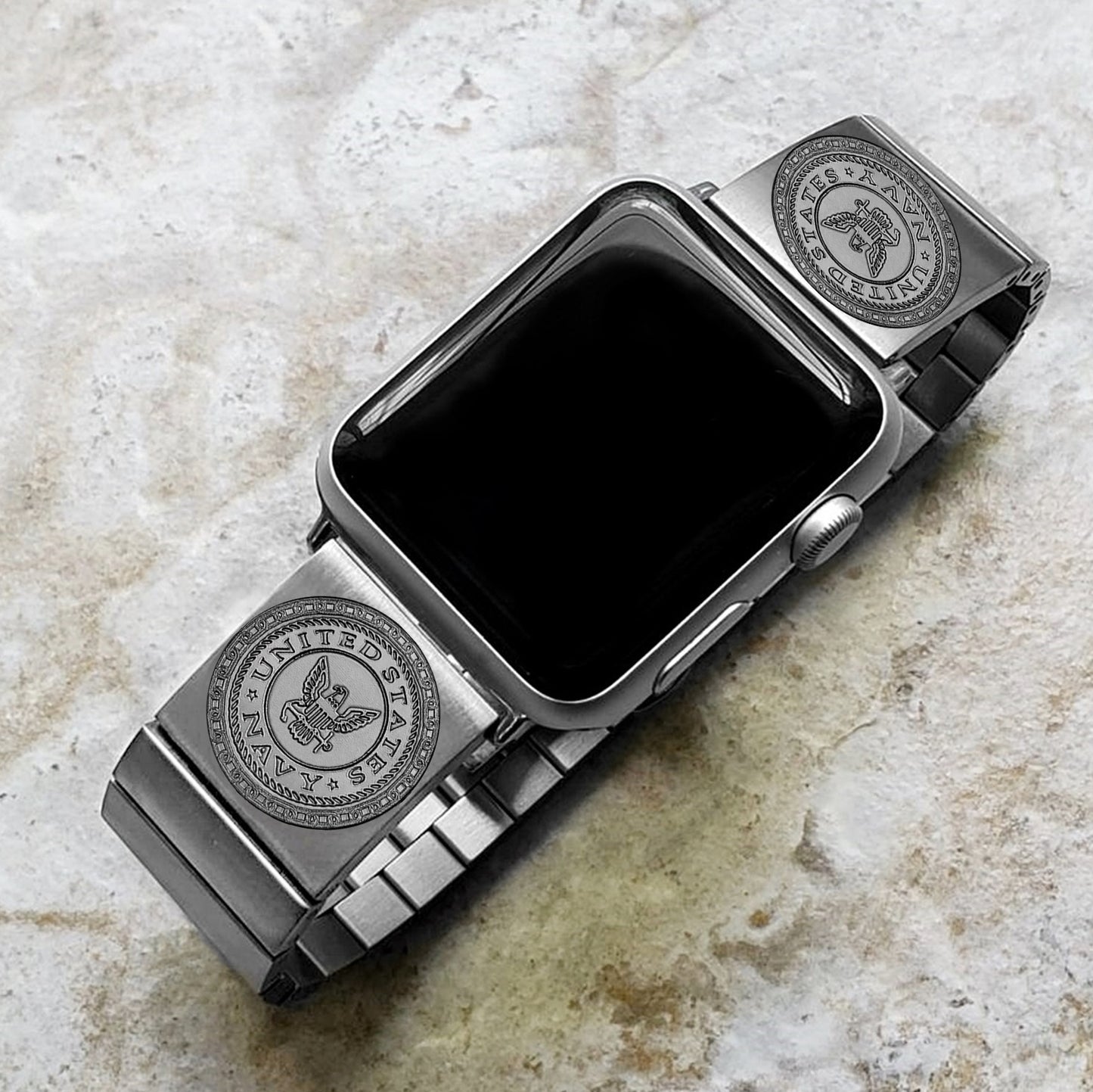 US Navy Engraved Watch Band Compatible with Apple iWatch Ultra 2 9 8 7 SE 6 5 4 3 2 1 Case 38mm 40mm 41mm 42mm 44mm 45mm 49mm Stainless Steel Strap NE1