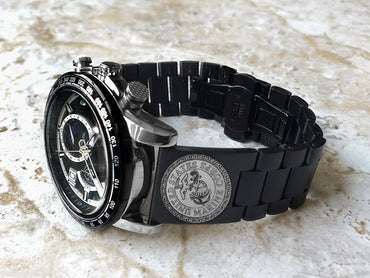 Marine Corps Engraved Watch Band for 22mm Width Lugs Traditional Casual Luxury and Smartwatches Black Color Stainless Steel Strap Bracelet MC1