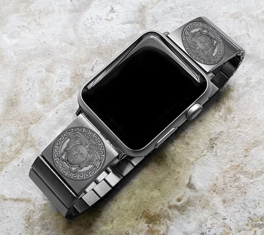 Custom Personalized Unique Engraved Band for Apple Watch Ultra 2 9 8 7 SE 6 5 4 3 2 1 Case 38mm 40mm 41mm 42mm 44mm 45mm 49mm Silver Stainless Steel Strap Great Gift