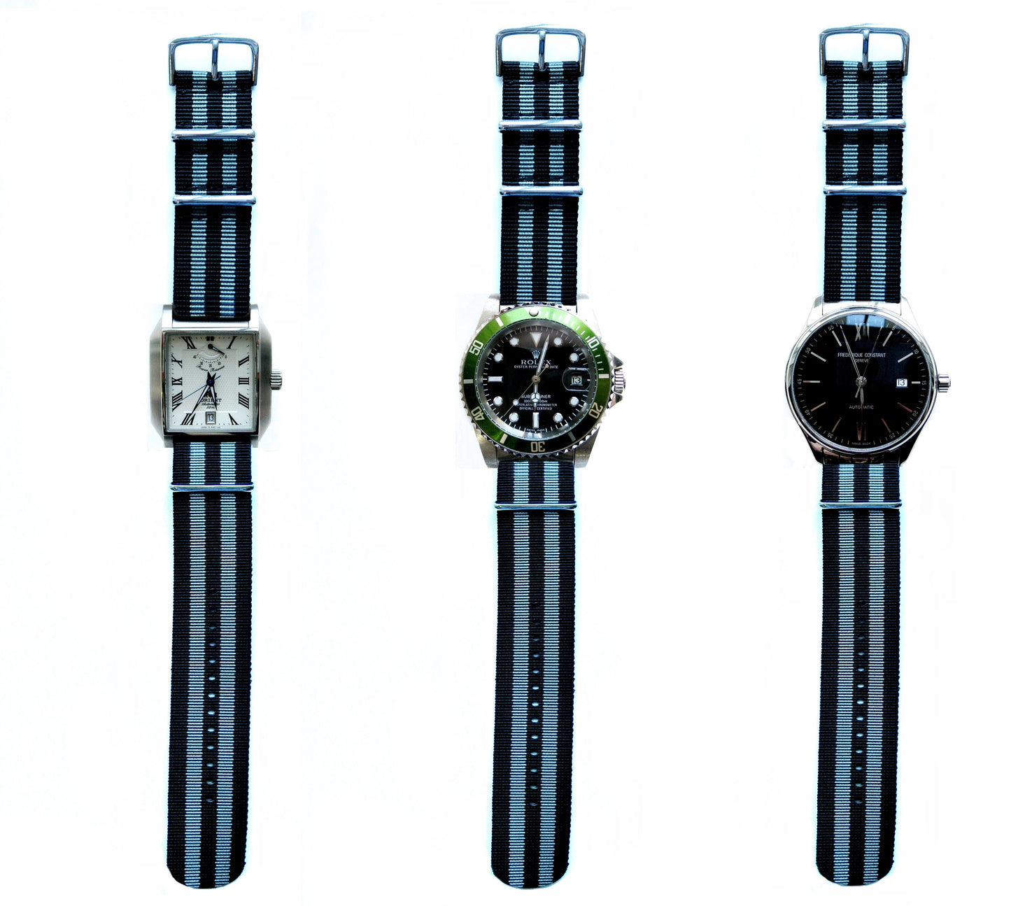22mm 20mm 24mm Durable Long Lasting Nylon Band Strap for Luxury Sports and Casual Watches - Waterproof and Washable (NYL-BGRY)