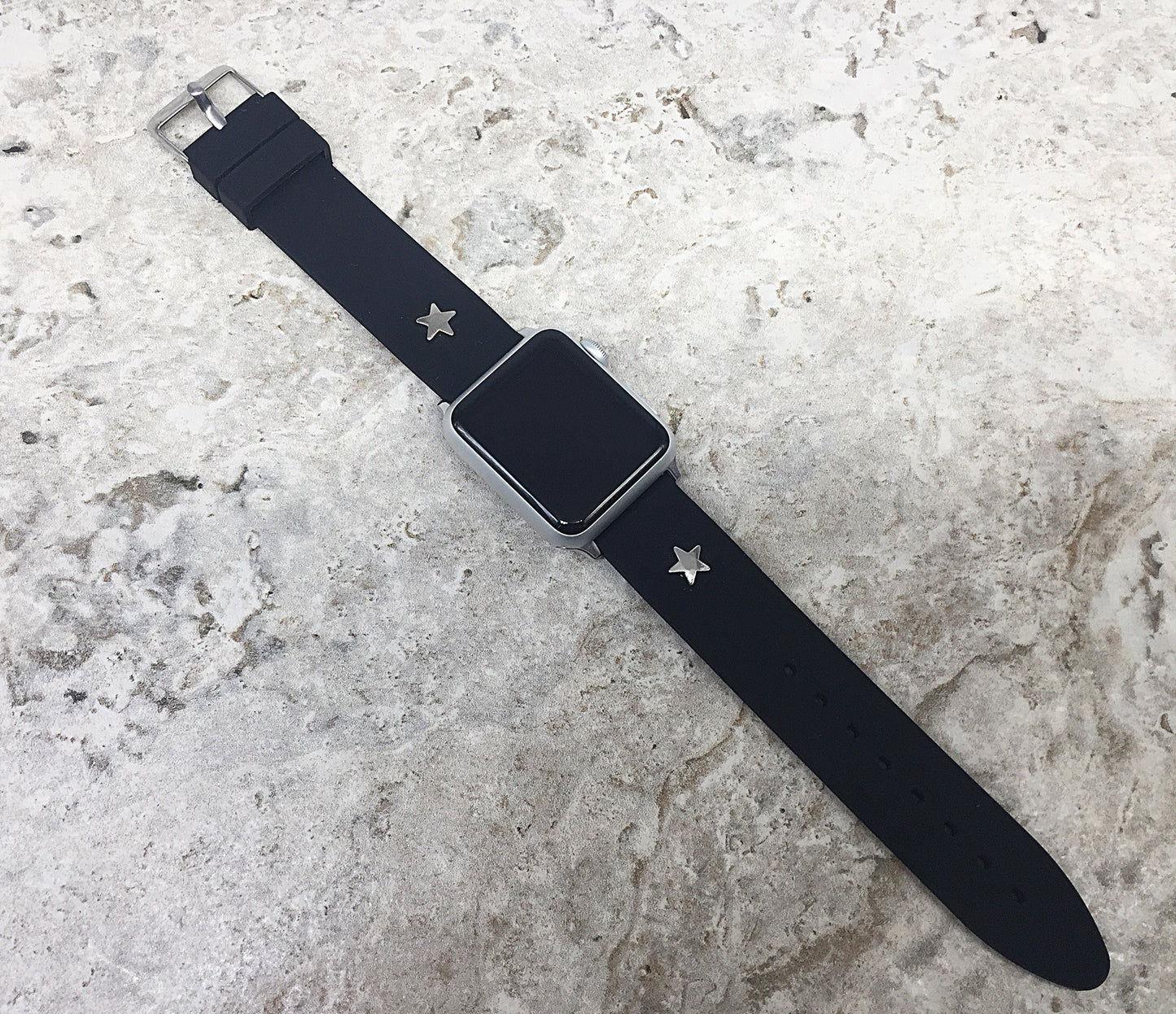 Apple Natural Soft Rubber Band Strap Quick Release with Metal Accent Star for iWatch 38mm 40mm 41mm 42mm 44mm 45mm 49mm Watch All Series