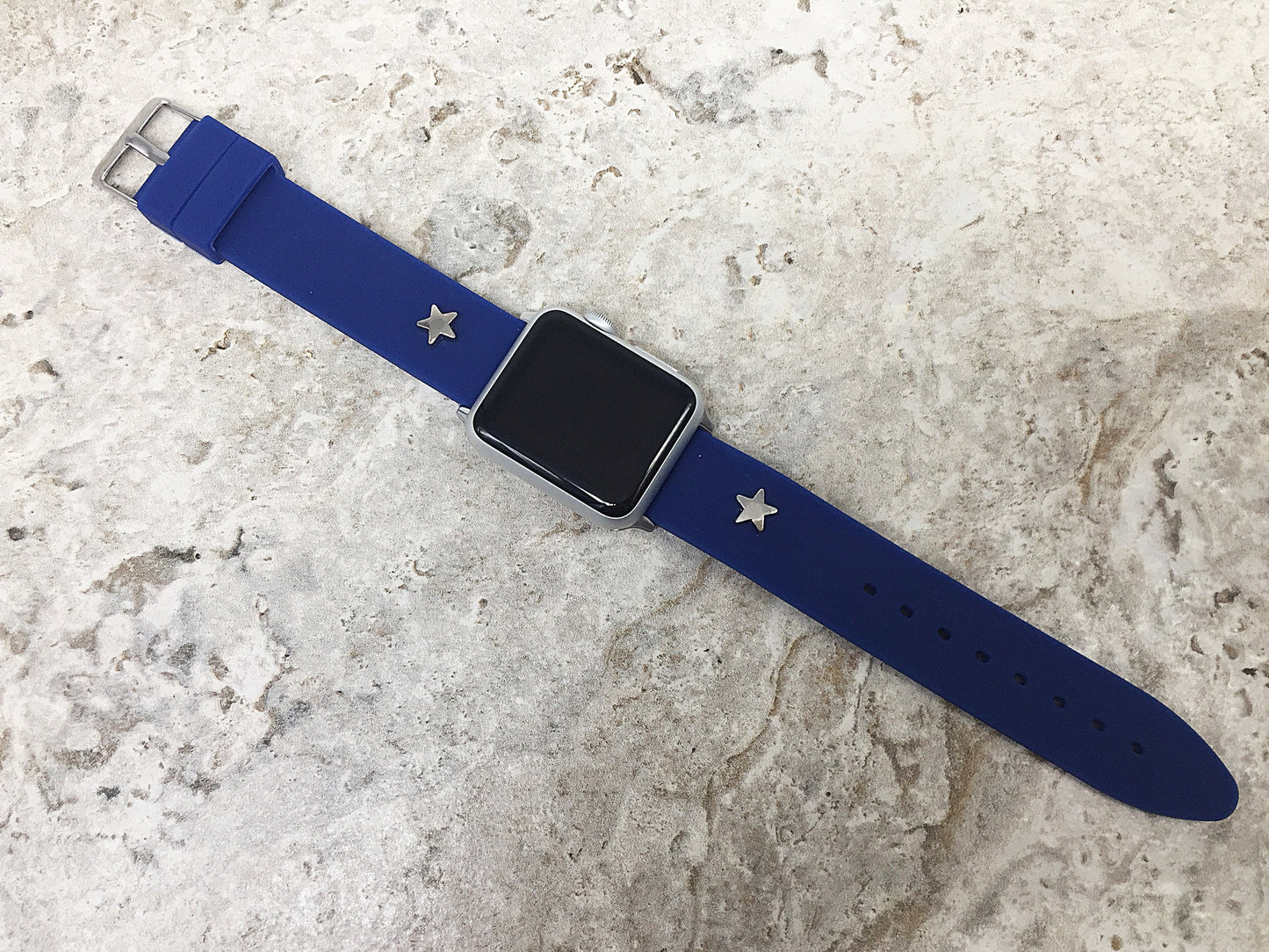 Apple Natural Soft Rubber Band Strap Quick Release with Metal Accent Star for iWatch 38mm 40mm 41mm 42mm 44mm 45mm 49mm Watch All Series