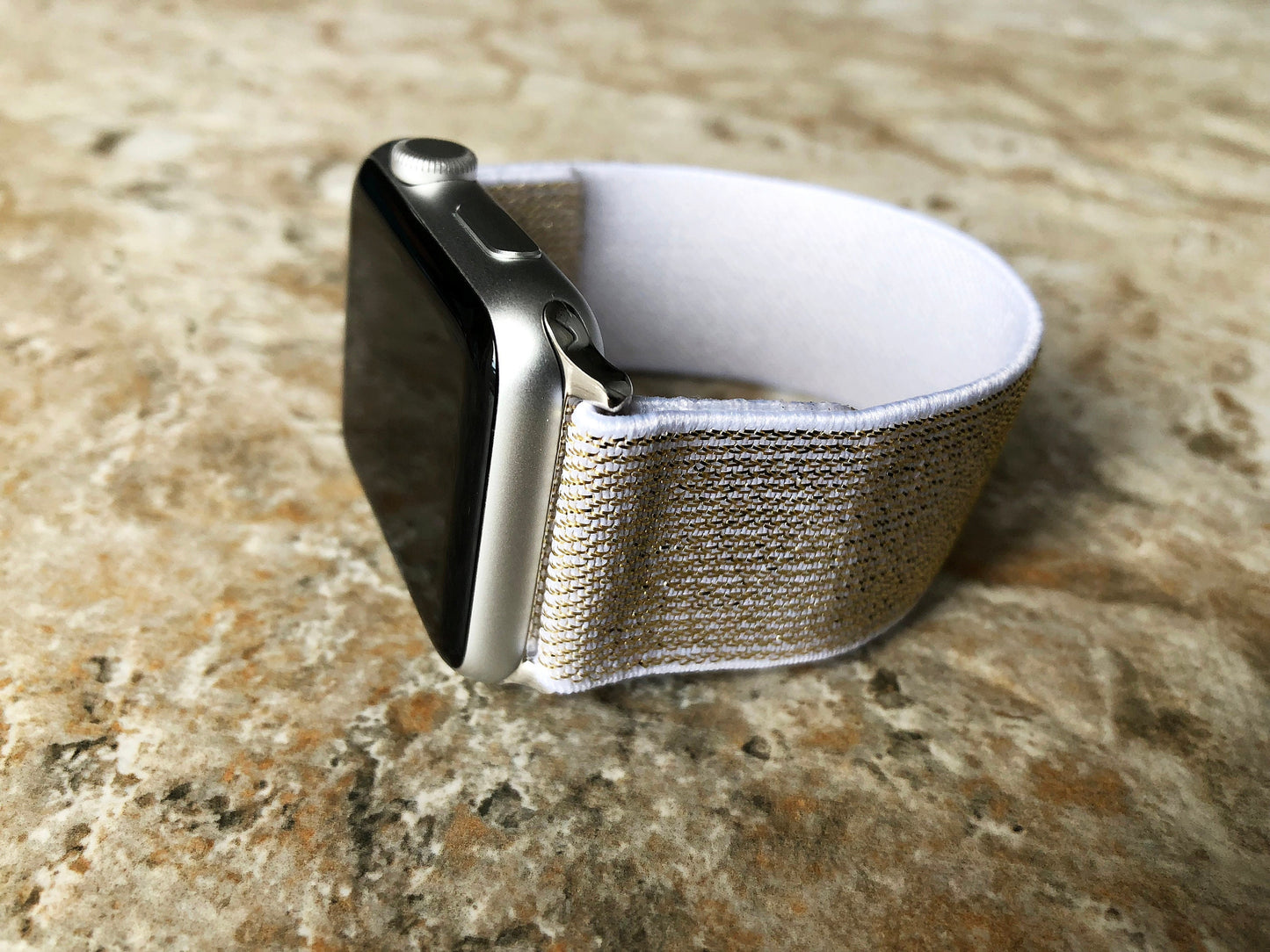 Apple Gold with White Sparkling Stretch Elastic Band Strap for iWatch All Series 38mm 40mm 41mm 42mm 44mm 45mm 49mm Fancy Modern Bracelet