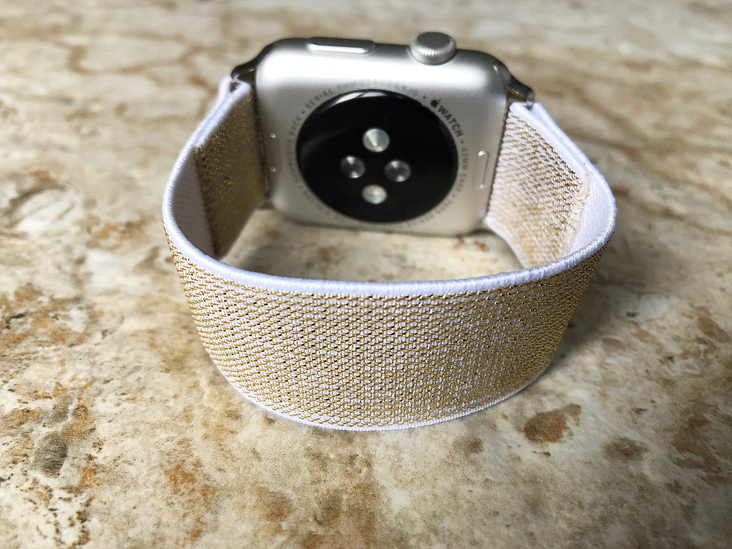 Apple Gold with White Sparkling Stretch Elastic Band Strap for iWatch All Series 38mm 40mm 41mm 42mm 44mm 45mm 49mm Fancy Modern Bracelet