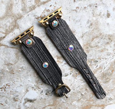 Apple New Modern Handmade Black and Burnished Gold Leather Bracelet iWatch All Series Band for Ultra 2 49mm and 9 8 Series 41mm 45mm Case