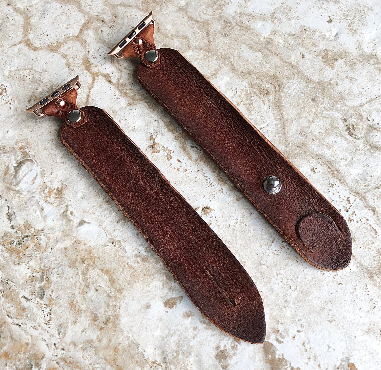 Apple Watch Ultra 2 49mm and 9 8 Series 41mm 45mm Brown Distressed Genuine Leather Band Strap Handmade Bracelet Rose Gold Stainless Steel