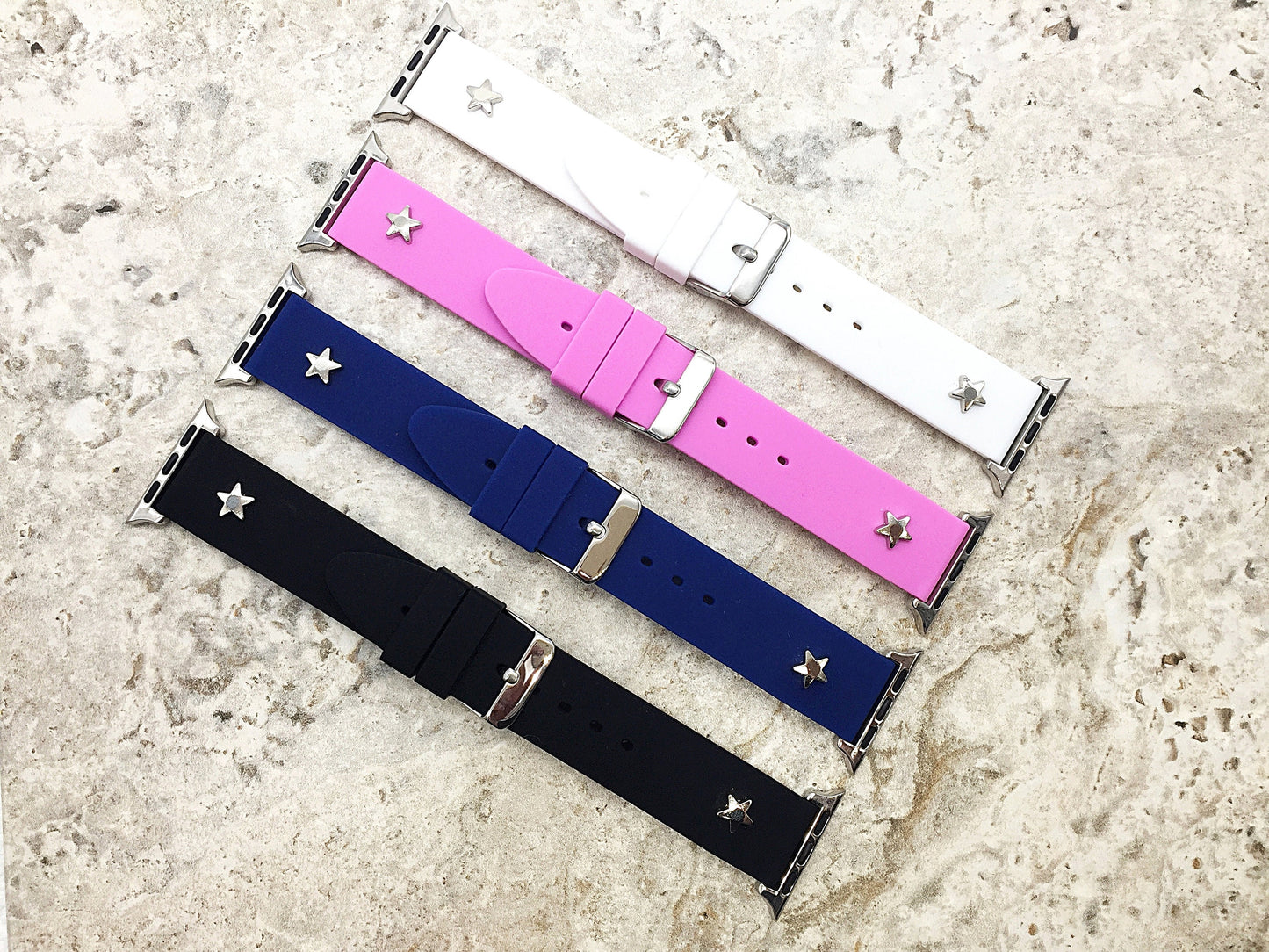 Apple Natural Soft Rubber Band Strap Quick Release with Metal Accent Star for iWatch 38mm 40mm 41mm 42mm 44mm 45mm 49mm Watch All Series