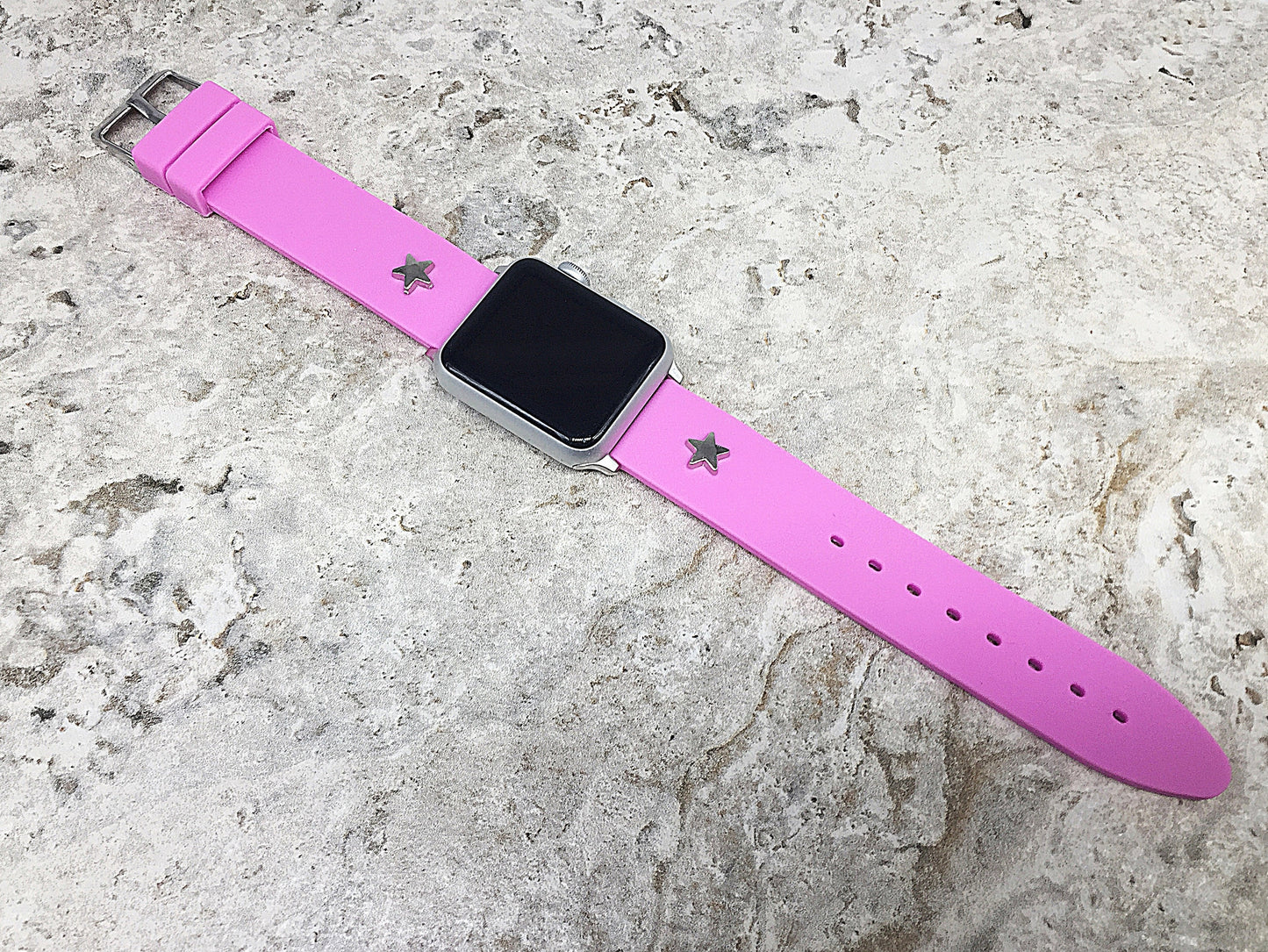 Apple Natural Soft Rubber Band Strap Quick Release with Metal Accent Star for iWatch 38mm 40mm 41mm 42mm 44mm 45mm 49mm Watch All Series