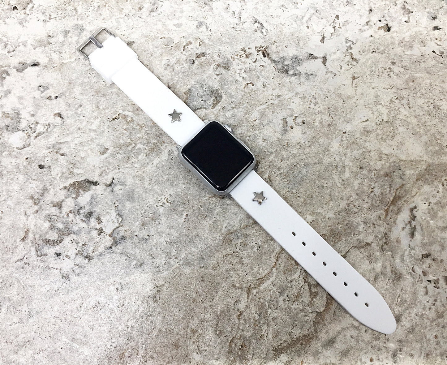 Apple Natural Soft Rubber Band Strap Quick Release with Metal Accent Star for iWatch 38mm 40mm 41mm 42mm 44mm 45mm 49mm Watch All Series
