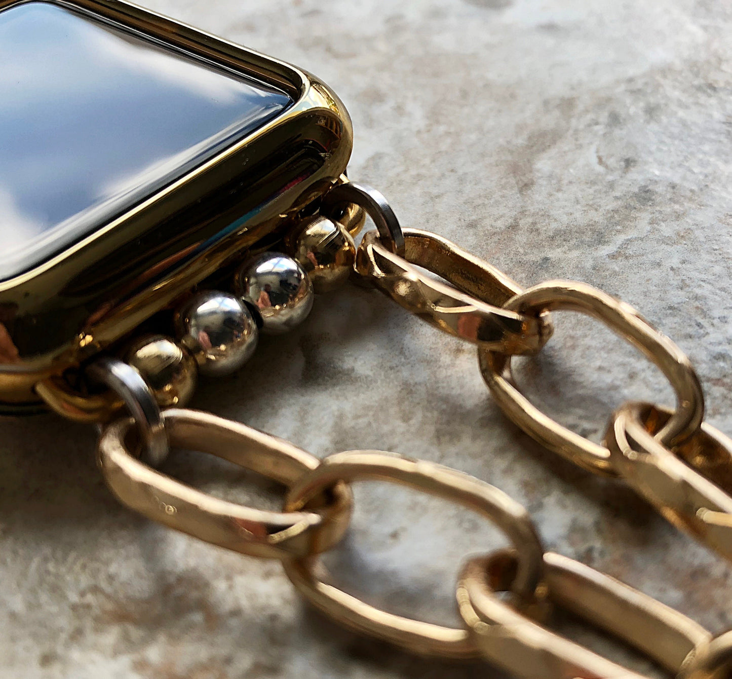 Apple Gold and Silver Color Adjustable Bracelet Band Chain Link for iWatch Ultra 2 and 9 8 Series Case 41mm 45mm Case Handmade Jewelry Strap