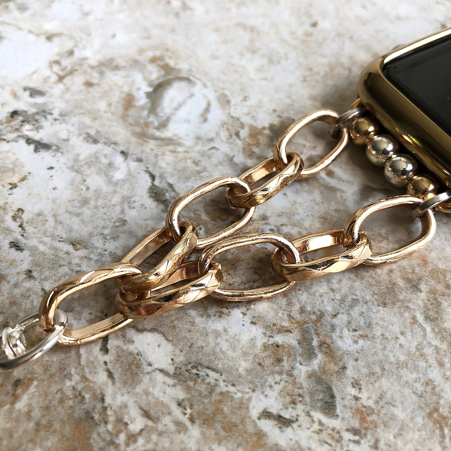 Apple Watch Ultra 2 and 9 8 Series Gold and Silver Color Bracelet for iWatch 41mm 45mm 49mm Case Handmade Band Chain Oval Link Jewelry Strap