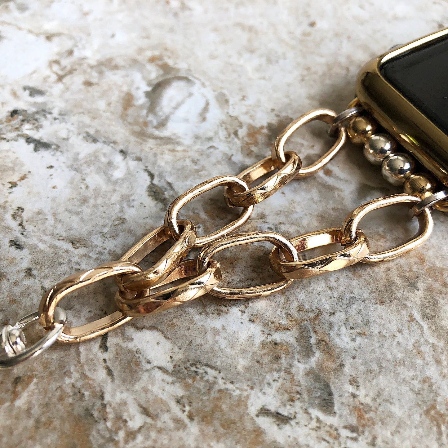 Apple Gold and Silver Color Adjustable Bracelet Band Chain Link for iWatch Ultra 2 and 9 8 Series Case 41mm 45mm Case Handmade Jewelry Strap