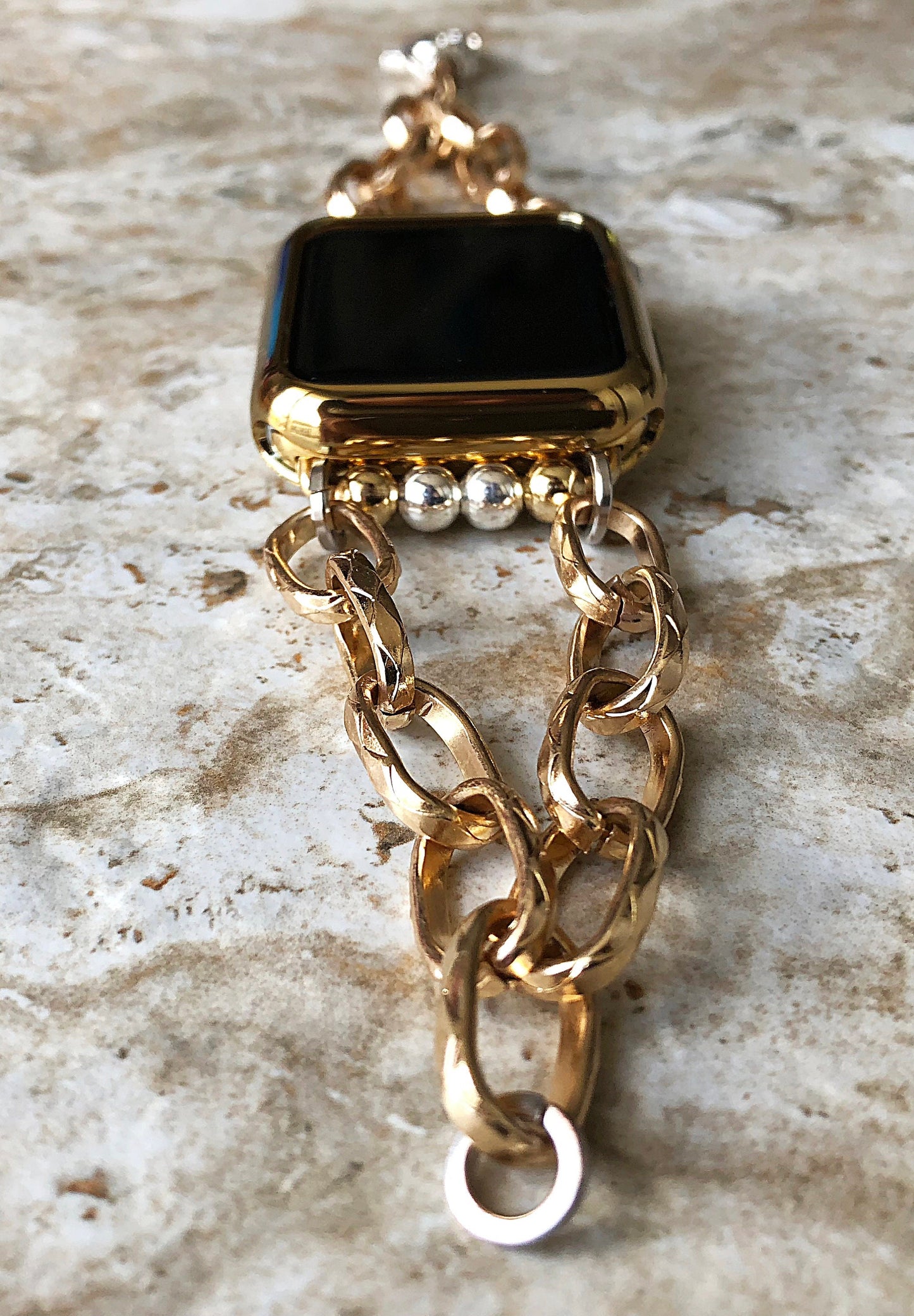 Apple Gold and Silver Color Adjustable Bracelet Band Chain Link for iWatch Ultra 2 and 9 8 Series Case 41mm 45mm Case Handmade Jewelry Strap