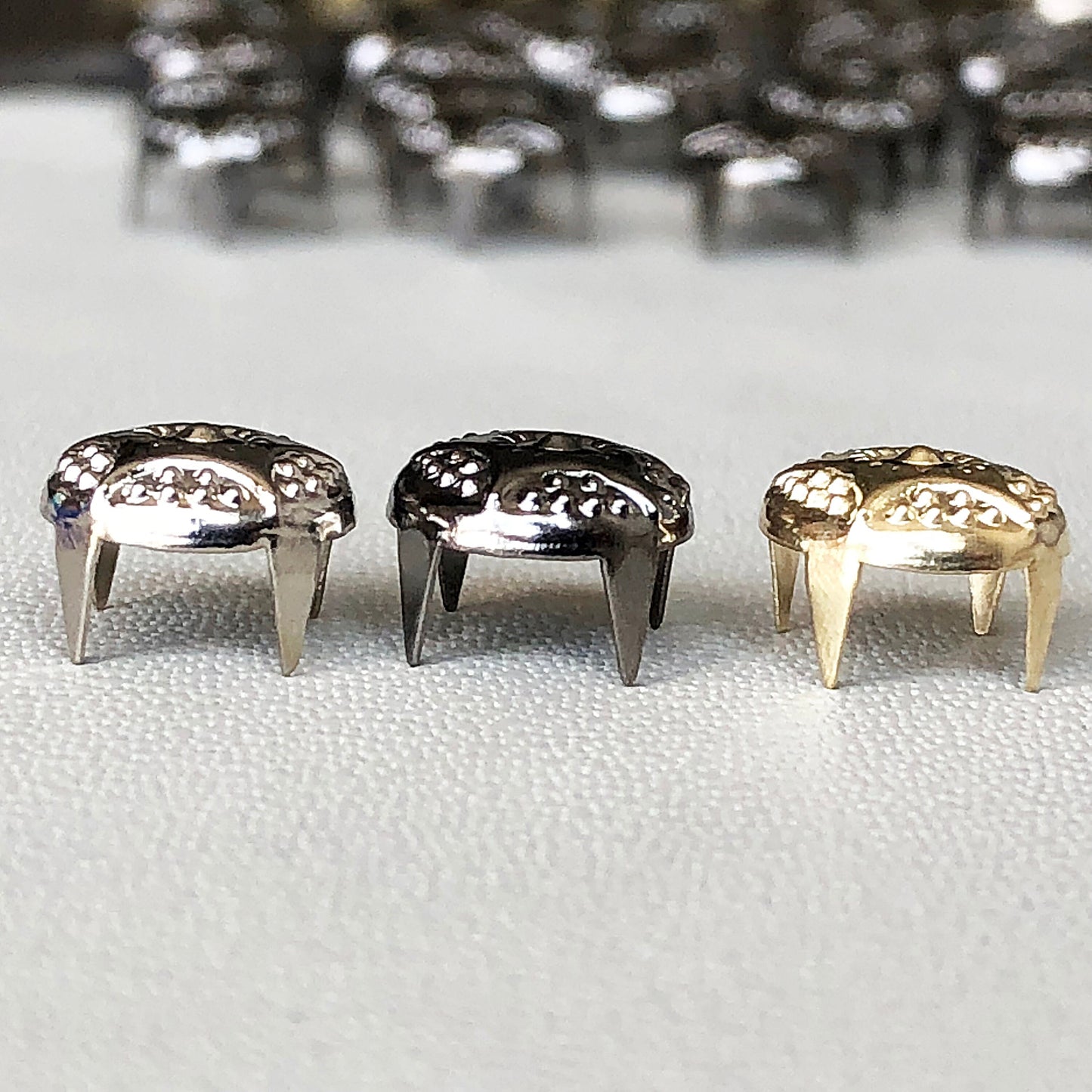100pcs 9mm Gold Silver Gun Metal Color Prong Studs Rivets Craft Supplies Hardware Leatherworking for Fabric Leather Wood Rubber Projects -A6