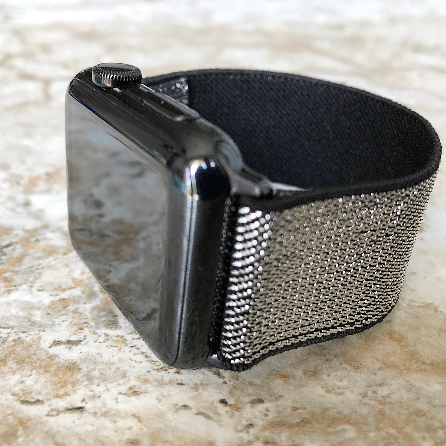 Apple Silver Black Sparkling Stretch Elastic Band Strap for Watch 38mm 40mm 41mm 42mm 44mm 45mm 49mm Case 1 2 3 4 5 6 SE 7 8 9 Ultra 2 and 1
