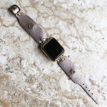 Apple Watch Band Bracelet for Ultra 2 9 8 7 6 SE 5 4 3 2 1 Case 38 40 41 42 44 45mm 49mm Metallic Silver Cracked Leather Gold Finish Crystal