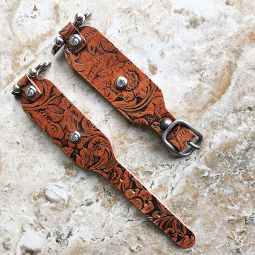 Embossed Leather Apple Watch Band for Ultra 2 9 8 7 SE 6 5 4 3 2 1 Case 38 40 41 42mm 44mm 45mm 49mm Brown Flourish Bracelet Clear Crystals