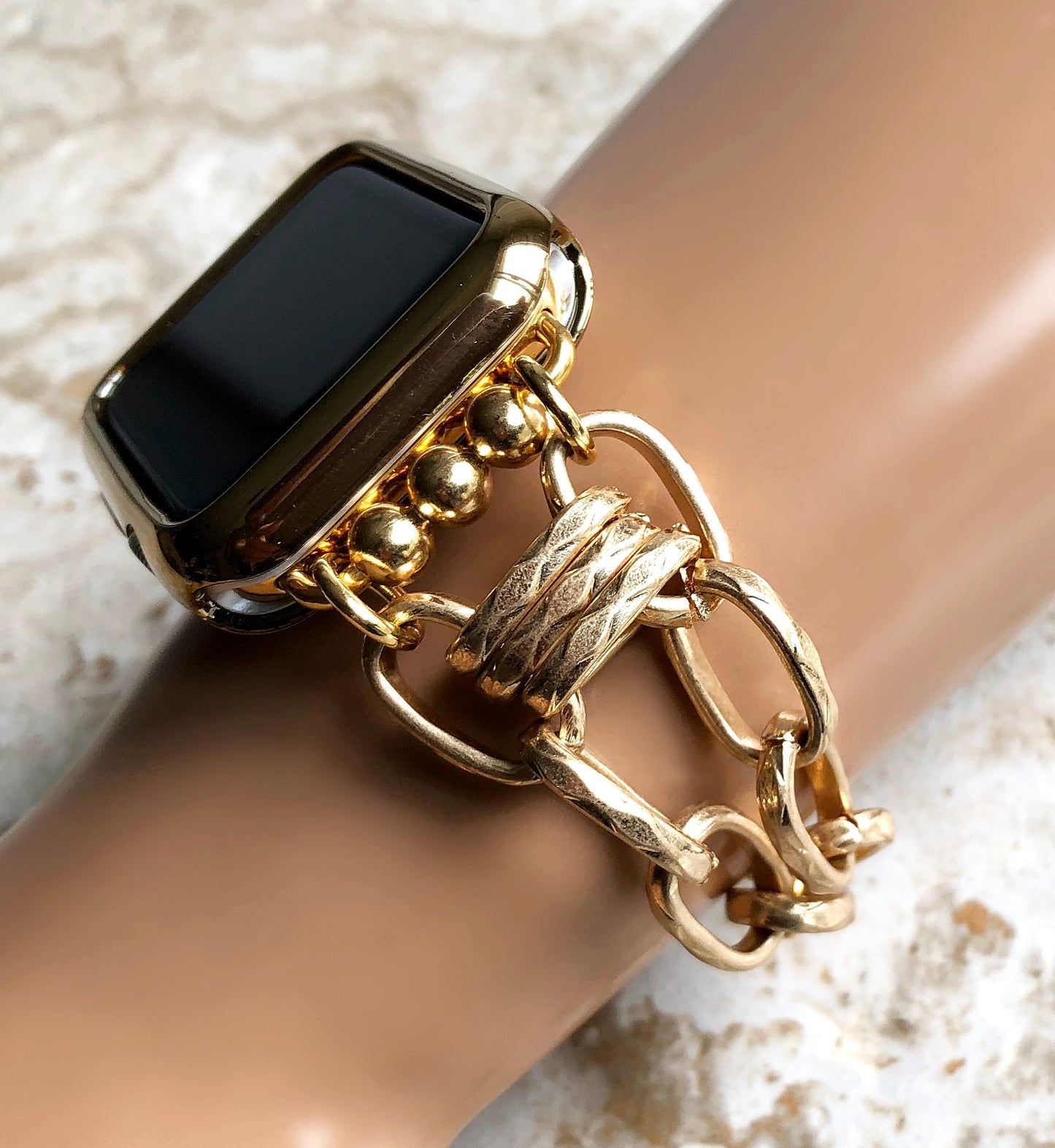 Apple Watch Ultra 2 and 9 8 Series Gold Color Bracelet Band for 41mm 45mm 49mm Case iWatch Oval Links Handmade Fashion Jewelry Strap