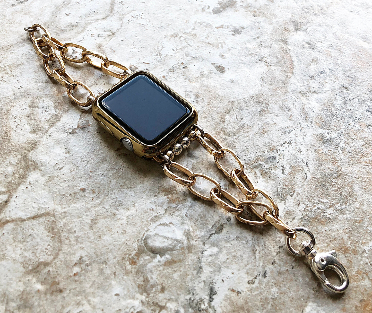 Apple Watch Ultra 2 and 9 8 Series Gold and Silver Color Bracelet for iWatch 41mm 45mm 49mm Case Handmade Band Chain Oval Link Jewelry Strap