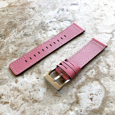 Bands for Fitbit Versa 2 3 4 Sense 2 Pink Leather White Stitches Modern Strap Quick Release Pins Adapters Silver Rose Gold Black Buckles