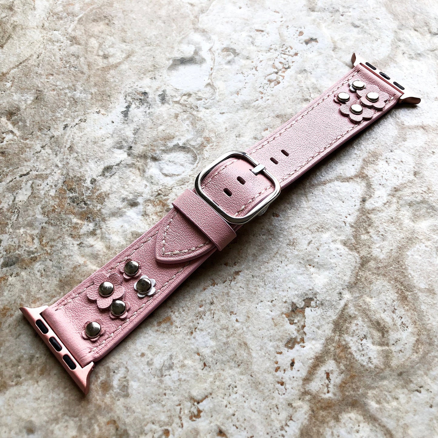 Apple Light Pink for iWatch Ultra 2 49mm and 9 8 Series 41mm 45mm Case Edition Soft Leather Band Straps Bracelet with Rivets Flowers