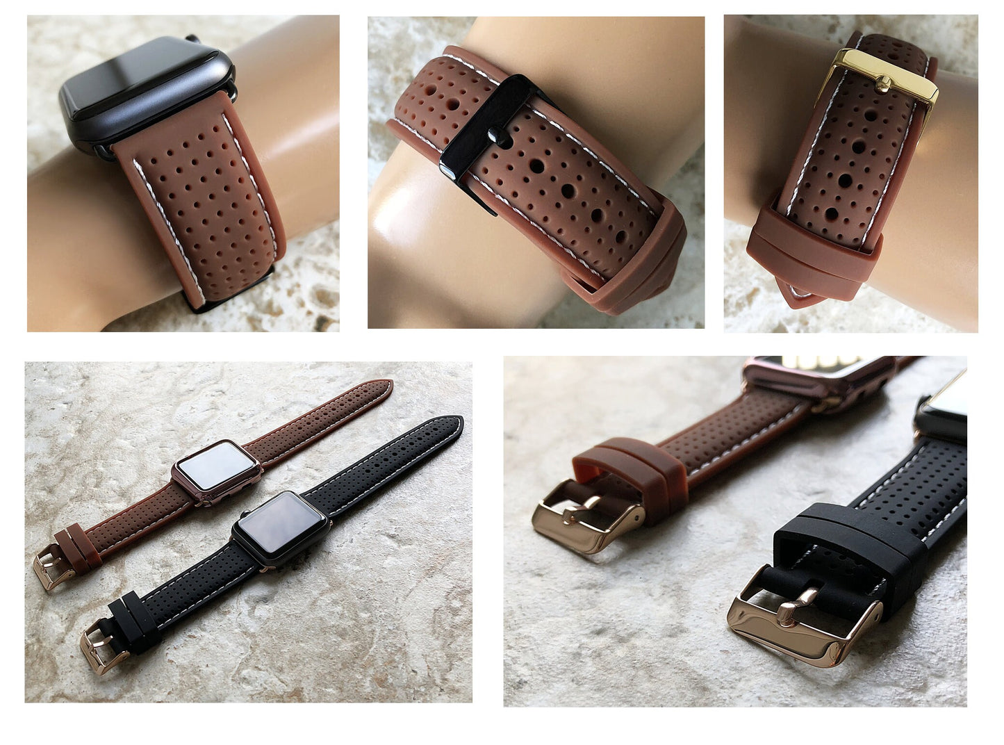 Apple New Soft Brown Band for iWatch All Series 38mm 40mm 41mm 42mm 44mm 45mm 49mm Rubber Luxury Sports Modern Silicone Strap Quick Release