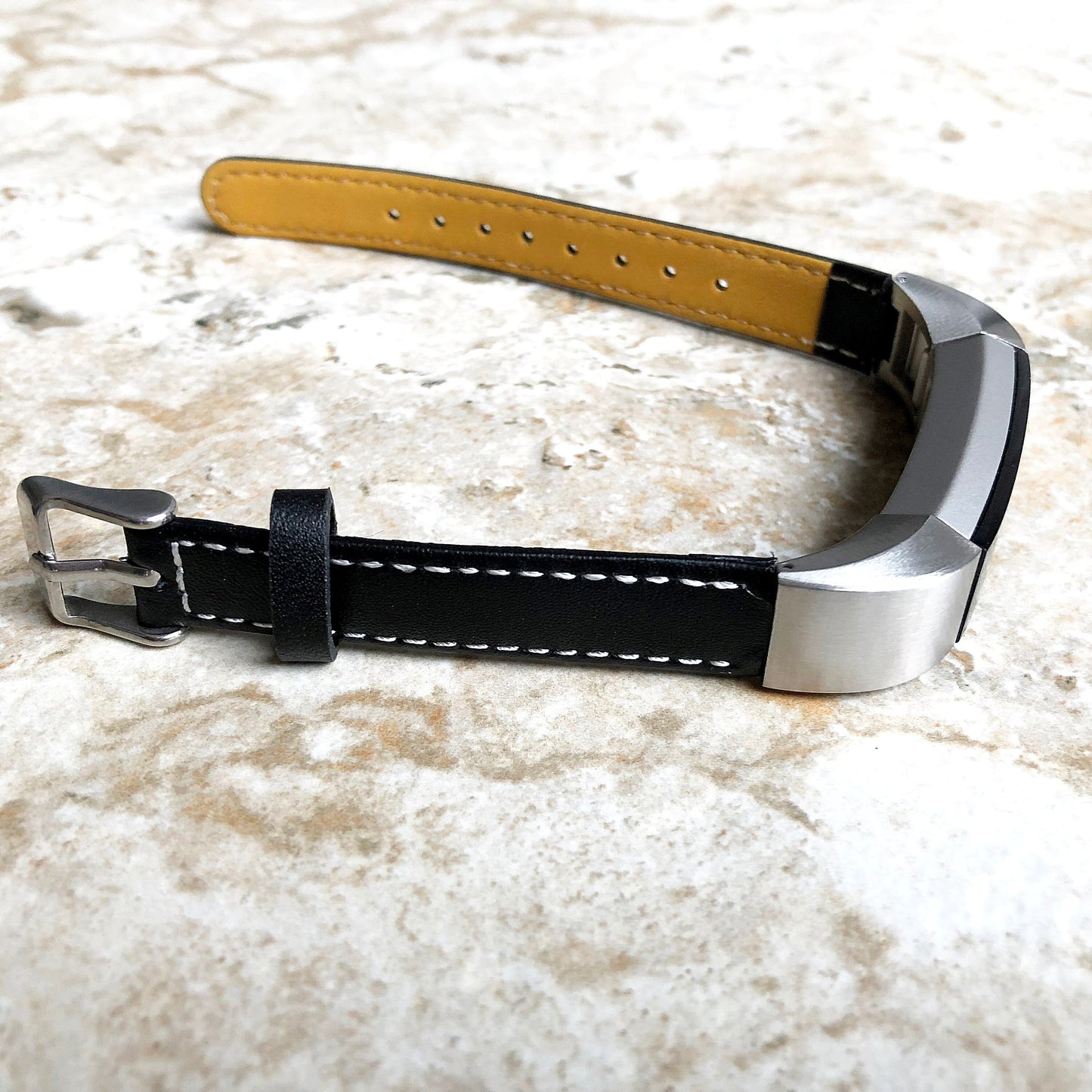Fitbit Alta HR Black Stylish Unisex Soft Leather Band Strap with Stitching Details Quick Release Adapters Included Ready to Attach