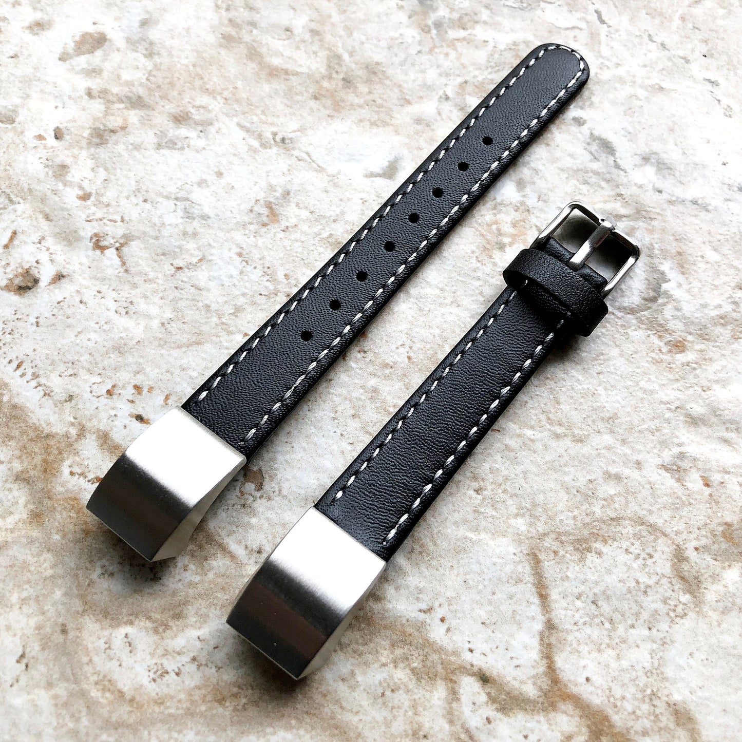 Fitbit Alta HR Black Stylish Unisex Soft Leather Band Strap with Stitching Details Quick Release Adapters Included Ready to Attach