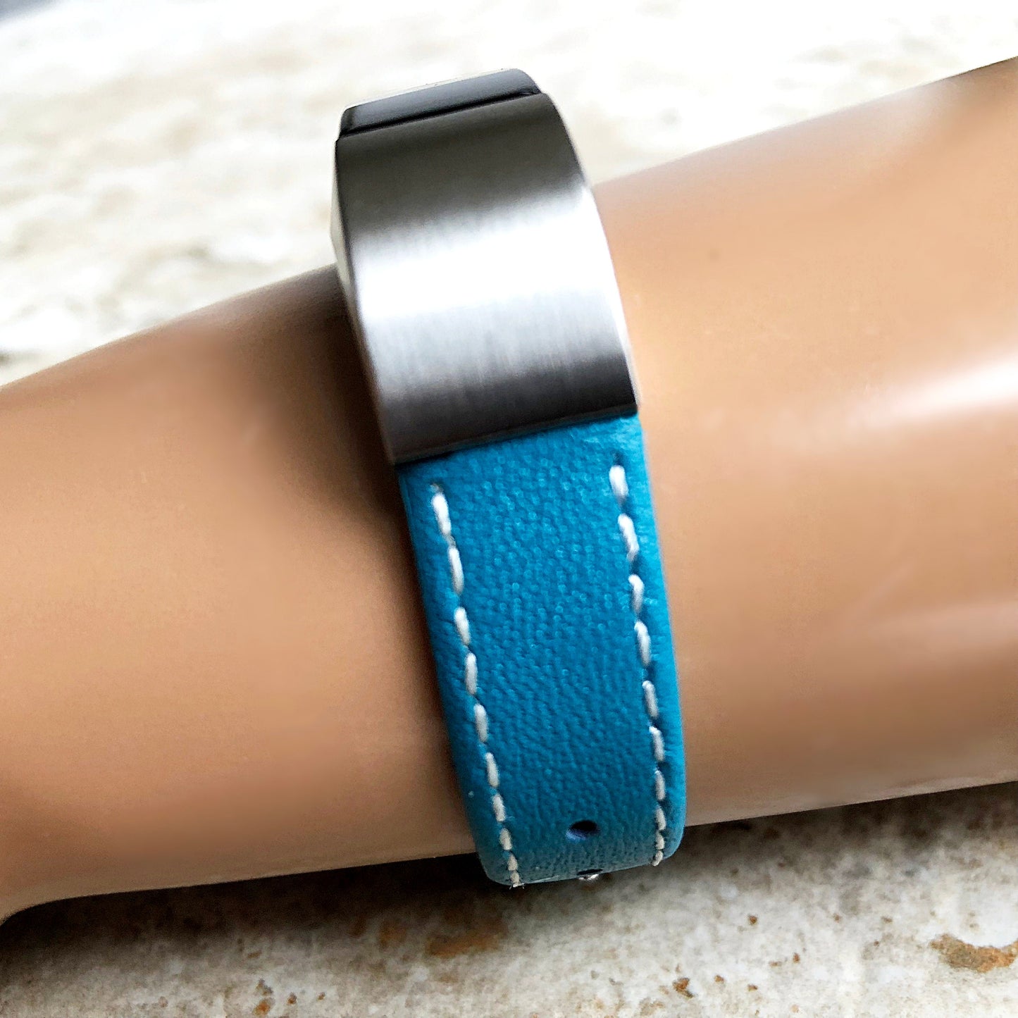 Fitbit Alta HR Blue Stylish Unisex Soft Leather Band Strap with Stitching Details Quick Release Adapters Included Ready to Attach