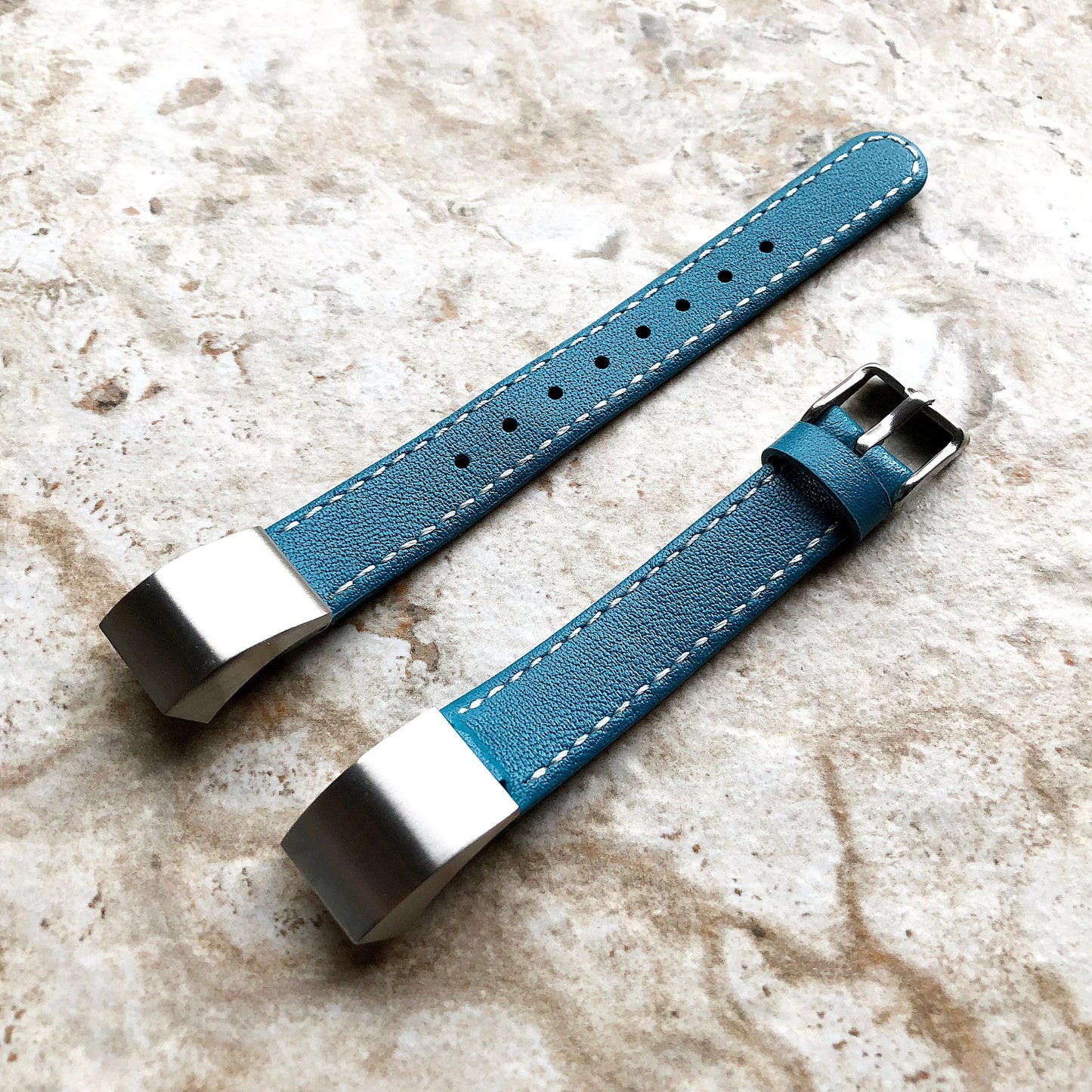 Fitbit Alta HR Blue Stylish Unisex Soft Leather Band Strap with Stitching Details Quick Release Adapters Included Ready to Attach