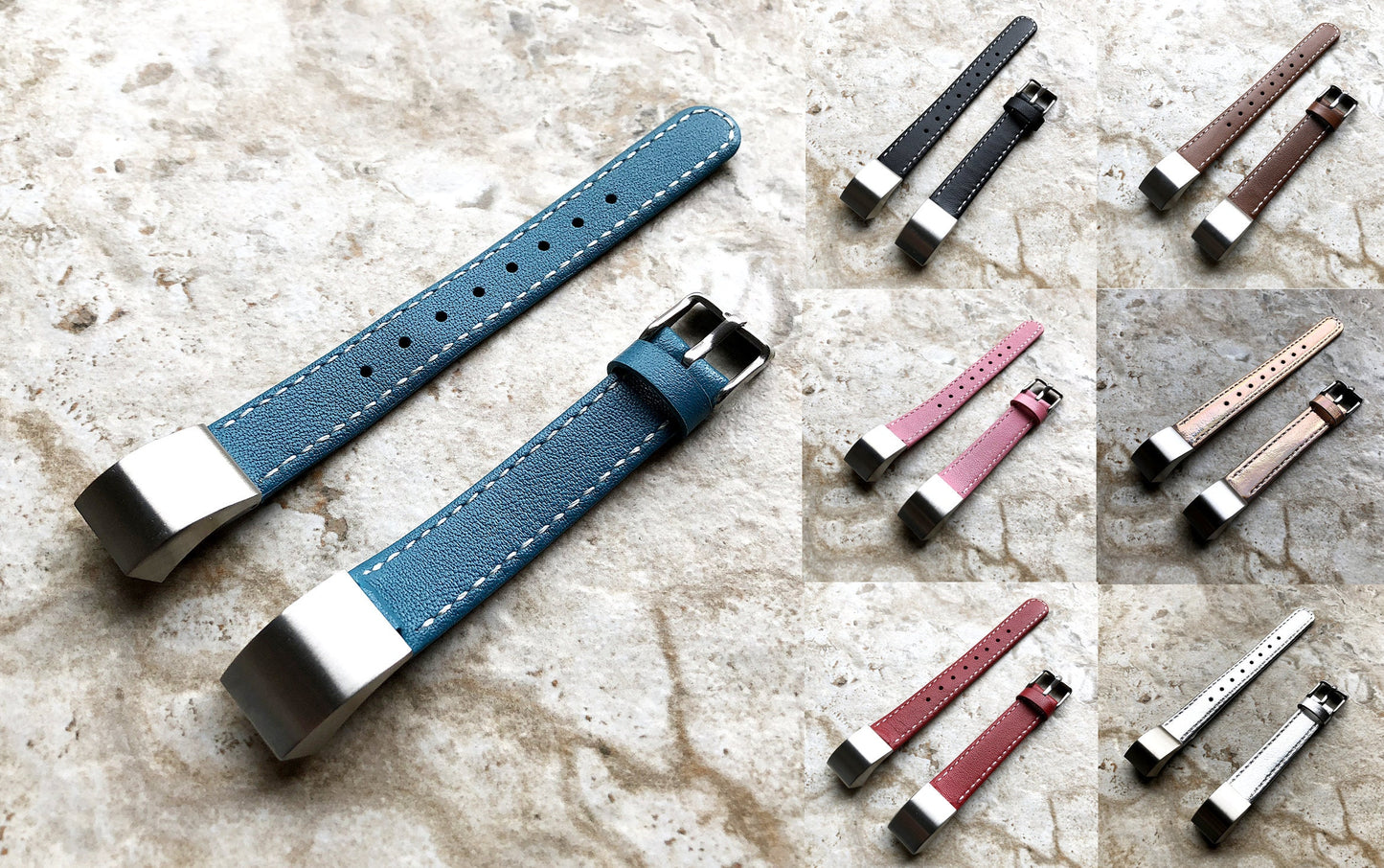 Fitbit Alta HR Blue Stylish Unisex Soft Leather Band Strap with Stitching Details Quick Release Adapters Included Ready to Attach