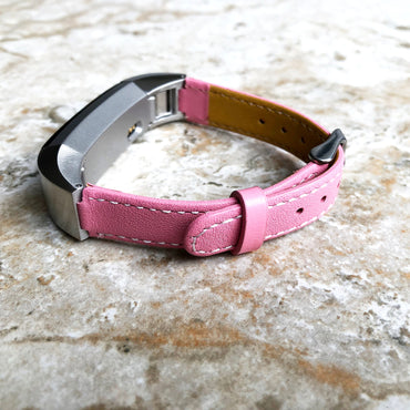 Fitbit Alta HR Pink Stylish Unisex Soft Leather Band Strap with Stitching Details Quick Release Adapters Included Ready to Attach