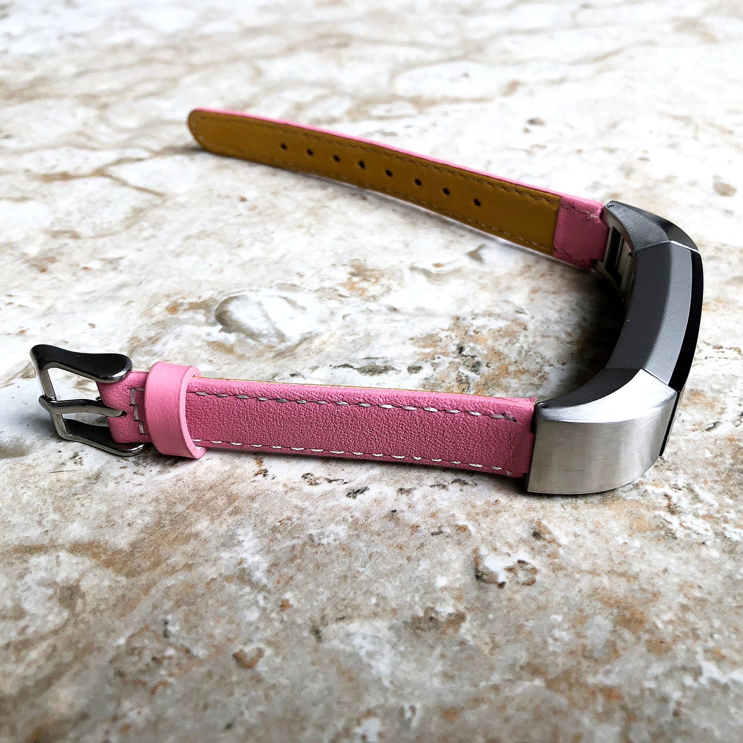 Fitbit Alta HR Pink Stylish Unisex Soft Leather Band Strap with Stitching Details Quick Release Adapters Included Ready to Attach