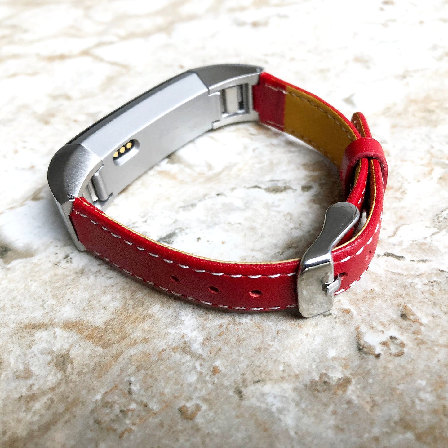 Fitbit Alta HR Red Stylish Unisex Soft Leather Band Strap with Stitching Details Quick Release Adapters Included Ready to Attach