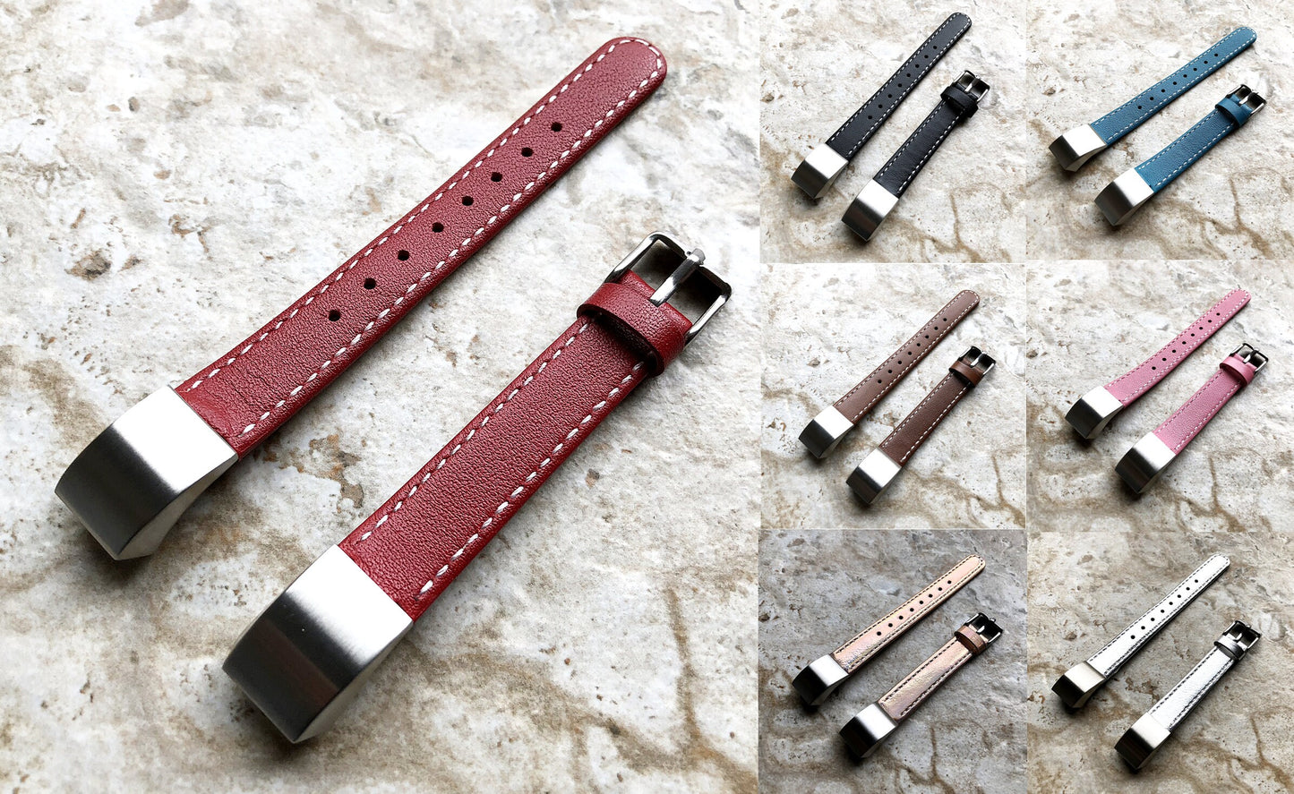 Fitbit Alta HR Red Stylish Unisex Soft Leather Band Strap with Stitching Details Quick Release Adapters Included Ready to Attach